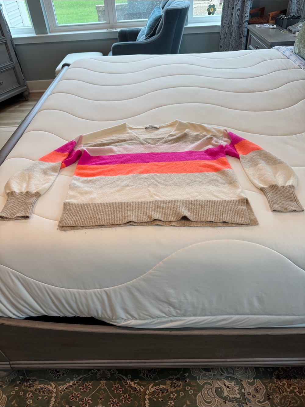 LOFT Cream Sweater with Pink & Orange Stripes